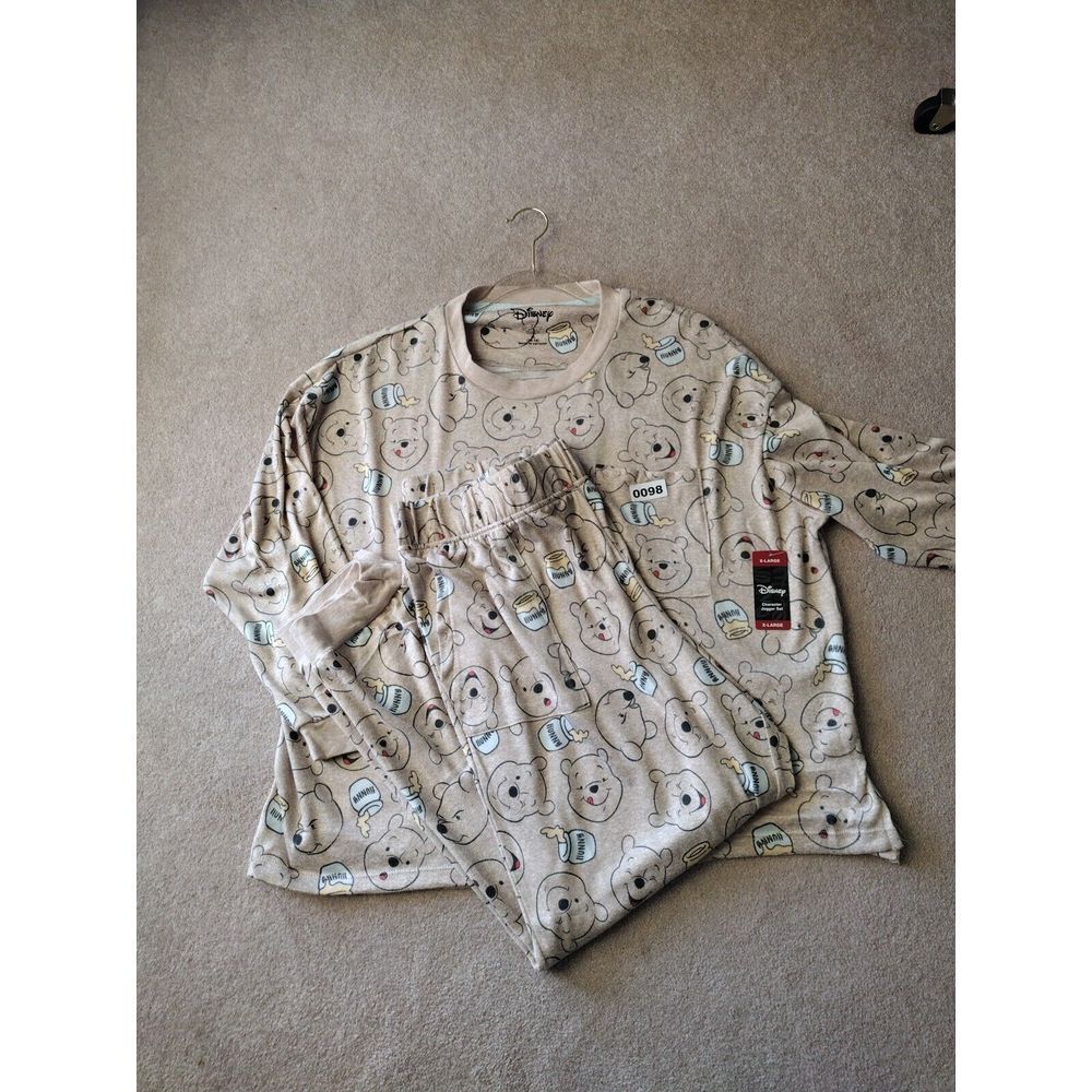 Disney Pajama Set Women XL Tan Winnie the Pooh Lightweight Long Sleeve Crew Neck - Picture 3 of 10